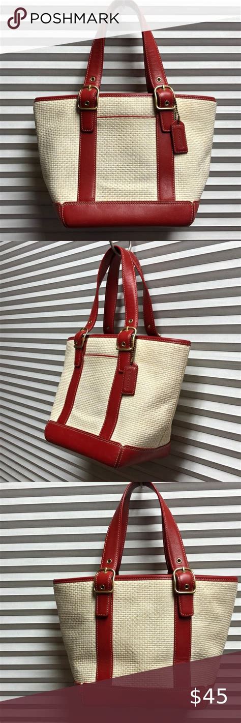 Coach Straw Satchel Bag red leather trim (8909) | Satchel bags, Red leather, Bags