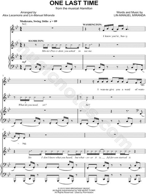 "One Last Time" from 'Hamilton: An American Musical' Sheet Music in G ...