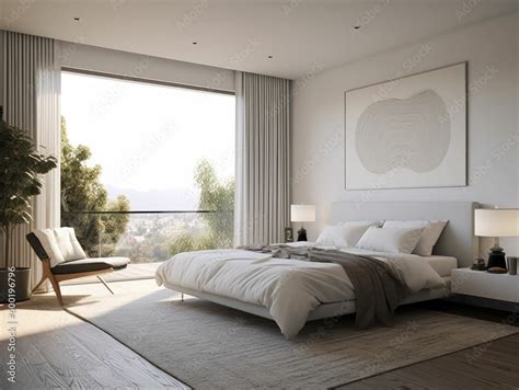 minimalist bedroom with a neutral color palette, generative ai Stock ...