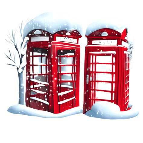 Snowy Winter Scene with Red Phone Box · Creative Fabrica