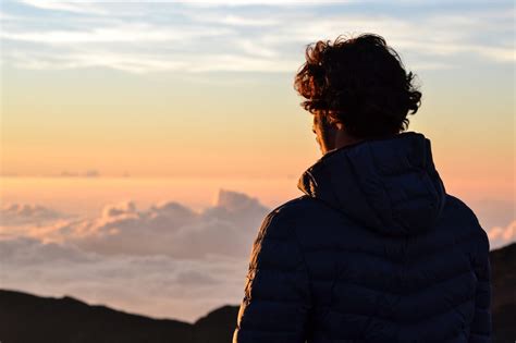 Man in Sunset Clouds View Royalty-Free Stock Photo