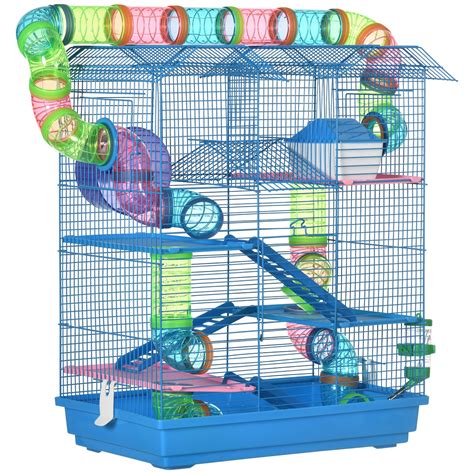 Buy PawHut 5 Tier Hamster Cage Carrier Habitat with Exercise Wheels Tunnel Tube Water Bottle ...