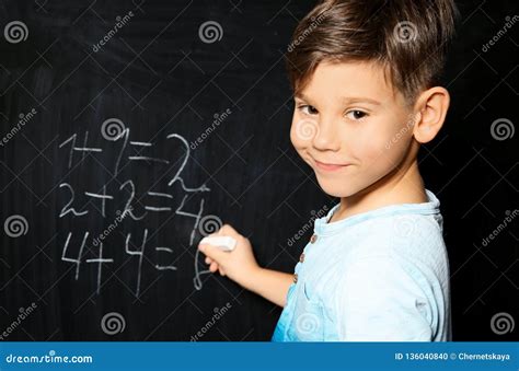 Little Child with Chalk Doing Math Stock Photo - Image of cute, caucasian: 136040840