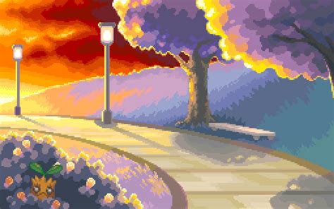 Pixel art of path with lampposts, Pokémon, video games, pixels, artwork ...