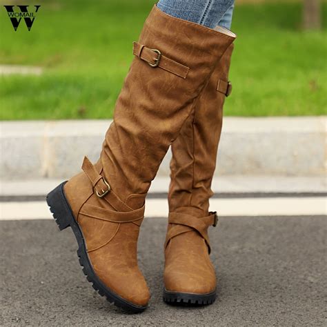 High Boots Female Winter Boots Ladies Zip Punk Military Combat Army ...