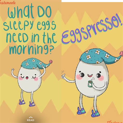 two eggs with hats on their heads and the words what do sleepy eggs need in the morning?