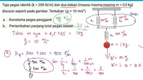 menghitung konstanta pegas pengganti tiga pegas identik dan pertambahan ...