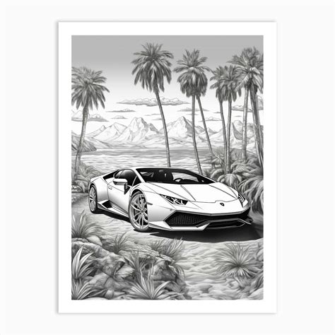 Lamborghini Huracan Tropical Line Drawing 4 Art Print by RetroRides Gallery - Fy