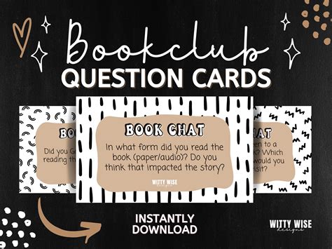 Book Club Discussion Questions Book Club Cards Bibliophile - Etsy