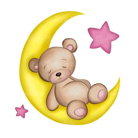 Teddy Bear Clipart Teddy Bear Sleeping on Moon PNG Baby - Etsy