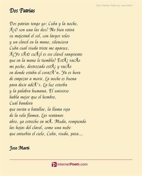 Dos Patrias Poem by Jose Marti