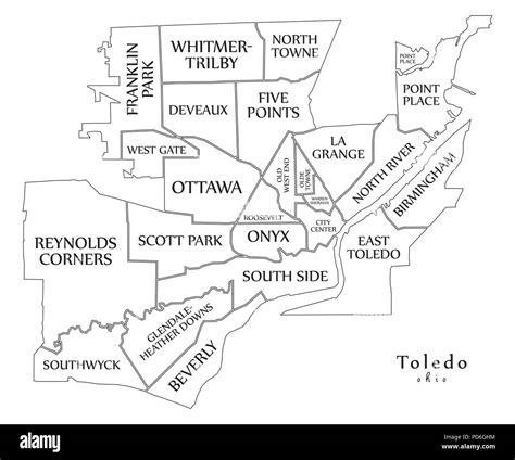 Modern City Map - Toledo Ohio city of the USA with neighborhoods and ...