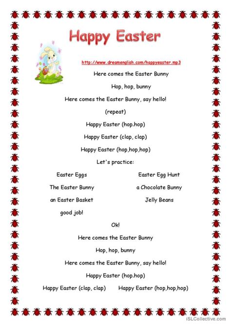 Easter Bunny song song and nursery r…: English ESL worksheets pdf & doc