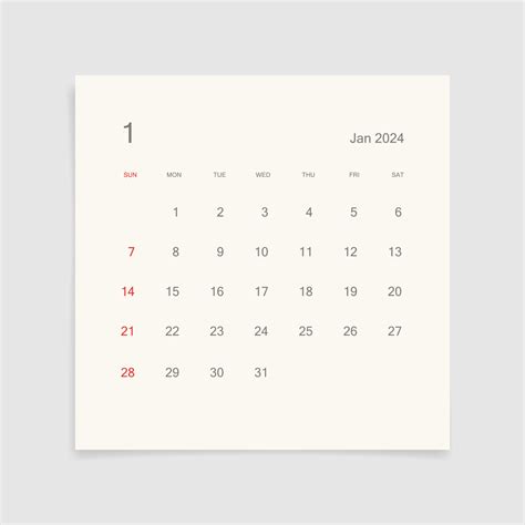 January 2024 calendar page on white background. Calendar background for ...