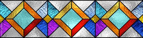 Stained glass window. Abstract colorful stained-glass background. Art Deco geometric decor for ...