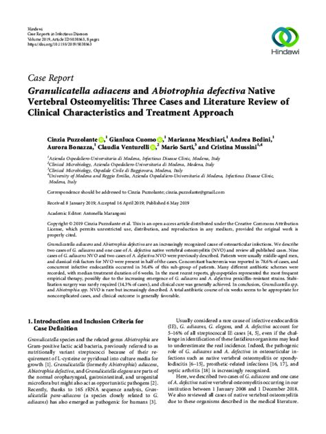 (PDF) Granulicatella adiacens and Abiotrophia defectiva Native Vertebral Osteomyelitis: Three ...