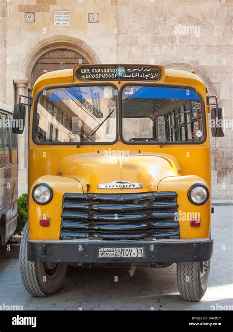 vintage chevrolet armenian school bus in aleppo syria Stock Photo - Alamy