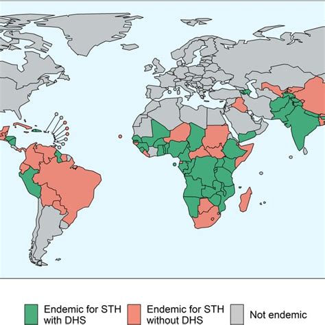 Map showing STH endemic countries, highlighting for which countries DHS... | Download Scientific ...