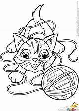 Cat Playing With Yarn Coloring Page Pages sketch template