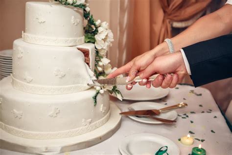 Bride And Groom Cutting The Wedding Cake Stock Photo - Image: 43343083