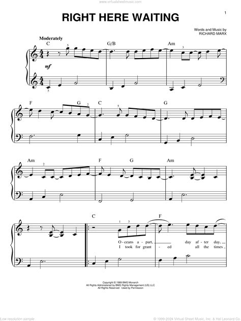 Marx - Right Here Waiting, (easy) sheet music for piano solo