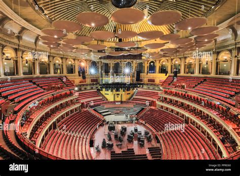 Royal Albert Hall, interior building architecture of empty auditorium of the concert hall ...