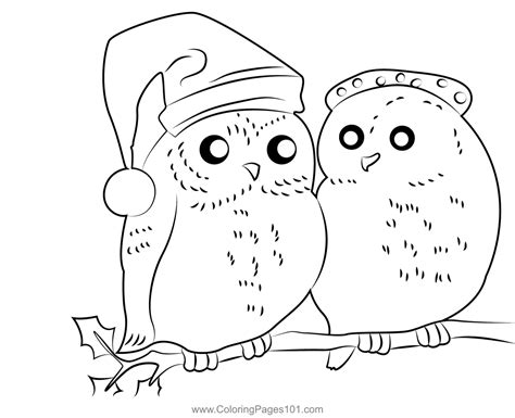 Christmas Owls Coloring Page for Kids - Free Christmas Animals ...