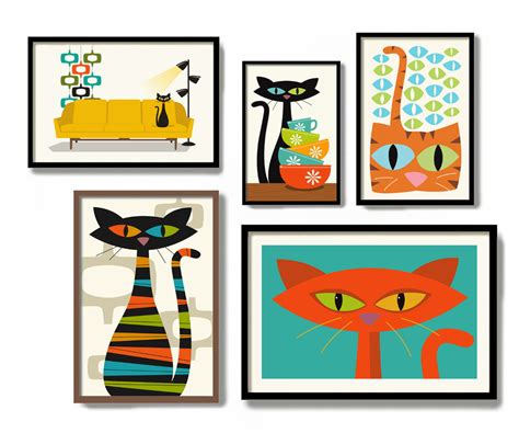 Mid-century Modern Cat Art from DexMex | Modern cat art, Cat wall art ...