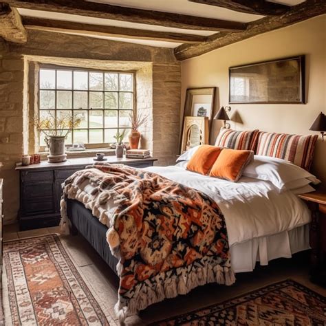 Premium AI Image | Antique cottage bedroom decor interior design and holiday rental bed with ...