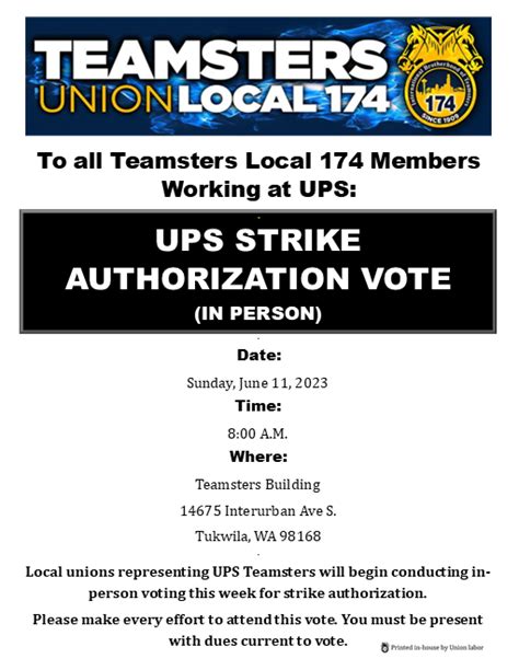 UPS STRIKE AUTHORIZATION VOTE (IN PERSON) | Teamsters Local Union No. 174