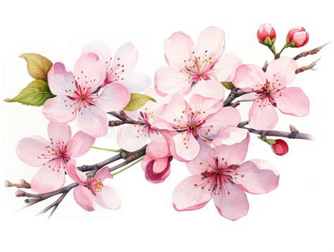 Cherry Blossom Branch. Watercolor Illustration Isolated on White Background Generative AI Stock ...