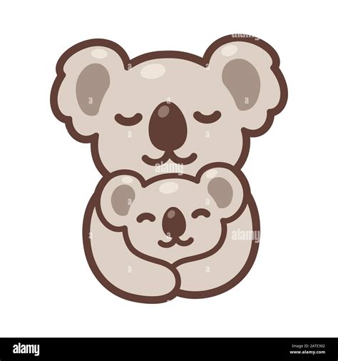 Cute cartoon koala mom hugging baby cub, sweet koalas family drawing. Simple vector clip art ...