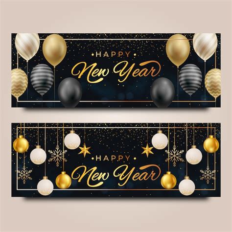 Free Vector | Realistic happy new year 2022 horizontal banners set