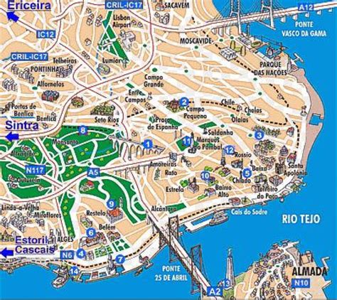 Lisbon viewpoints map - Lisbon old city map (Portugal)