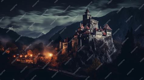 Premium AI Image | Night view of Bran Castle Dracula Castle