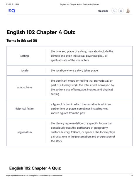 English 102 Chapter 4 Quiz Flashcards Quizlet - 8/1/22, 2:12 PM English 102 Chapter 4 Quiz - Studocu