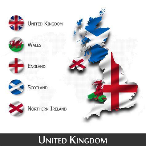 United kingdom of great britain map and flag . Scotland . Northern ireland . Wales . England ...