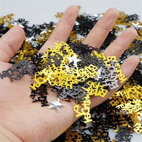 KiKiHong 60g Happy Birthday Confetti, Birthday Table Confetti, Star Confetti Sequin, Black Gold ...