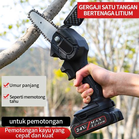 Jual Gergaji Listrik Rantai Elektrik Mini 24 Volt Portable Genggam Lithium Charger Gergaji ...