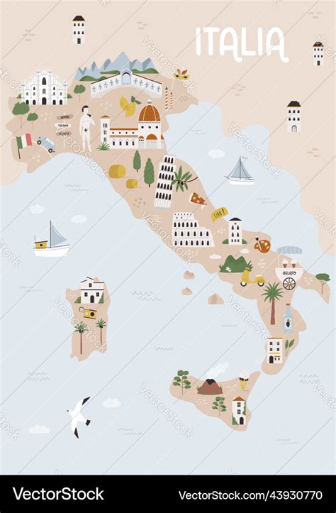 Map of italy with famous landmarks Royalty Free Vector Image