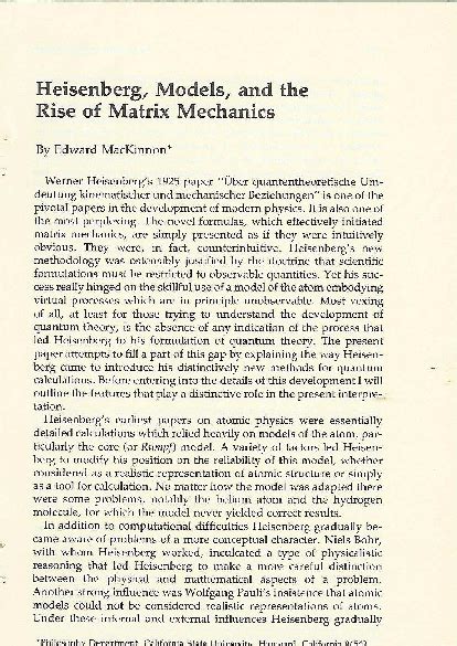 (PDF) Heisenberg, Models and the Rise of Matrix Mechanics | Edward MacKinnon - Academia.edu