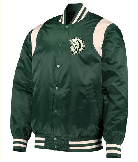 Starter Green Satin Michigan State Spartans Teddy Jacket - Jackets Expert