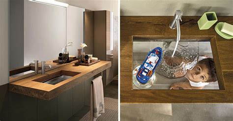 This bathroom sink was designed with a transparent glass bottom