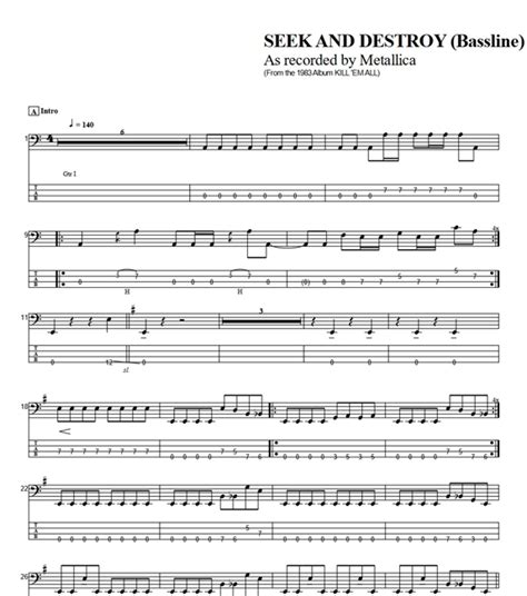 Seek & Destroy by Metallica - Bass Tabs by Jason