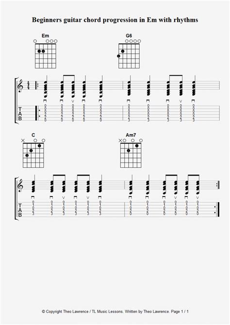 Beginners guitar chord progression in Em with strumming rhythms | Learn ...