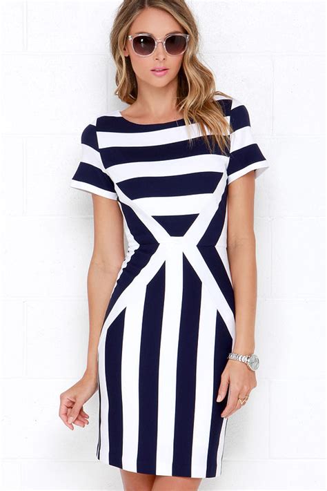 Striped Dress - Bodycon Dress - Ivory and Navy Blue Dress - $55.00 - Lulus