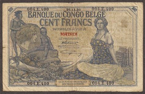 Currency of the Belgian Congo 100 Francs banknote of 1920.:Coins and ...