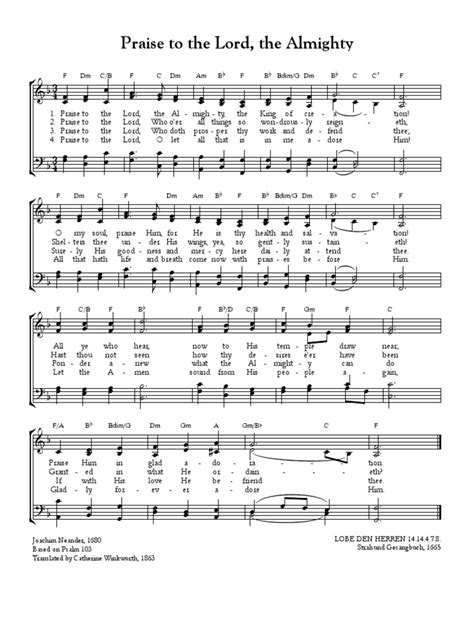 Praise To The Lord, The Almighty Hymn Sheet | PDF | Church Music | English Christian Hymns