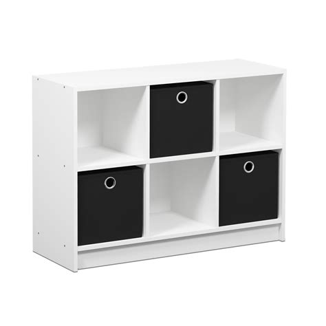 Furinno Basic 6 Cube Storage Organizer Bookcase with Bins, White ...