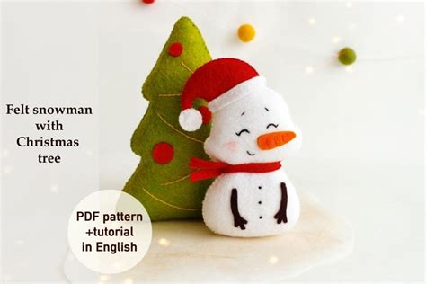 Felt snowman with Christmas tree PDF tutorial with patterns